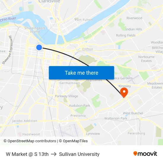 W Market @ S 13th to Sullivan University map