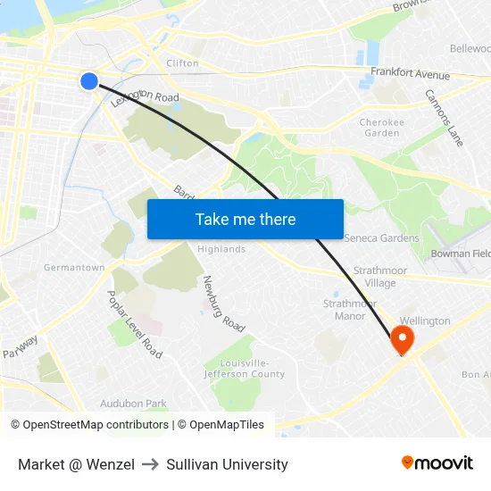 Market @ Wenzel to Sullivan University map