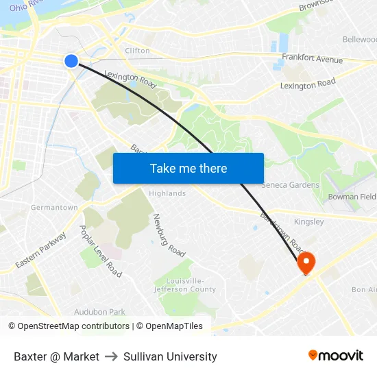 Baxter @ Market to Sullivan University map