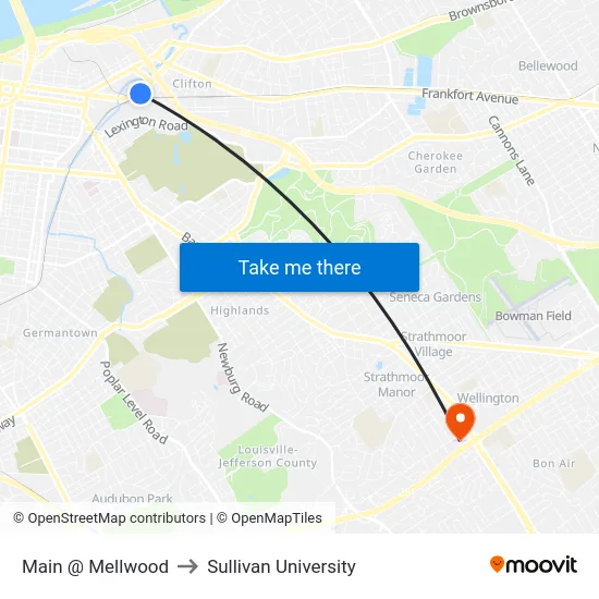 Main @ Mellwood to Sullivan University map