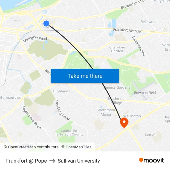 Frankfort @ Pope to Sullivan University map