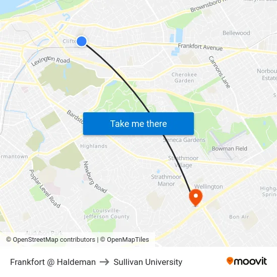 Frankfort @ Haldeman to Sullivan University map