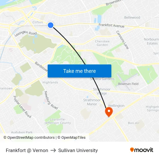 Frankfort @ Vernon to Sullivan University map