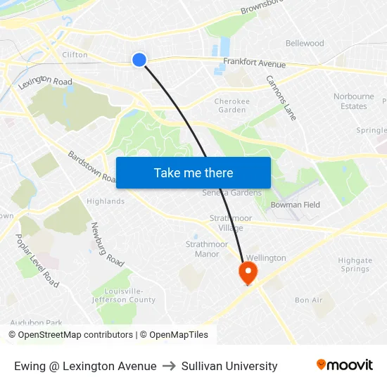 Ewing @ Lexington Avenue to Sullivan University map