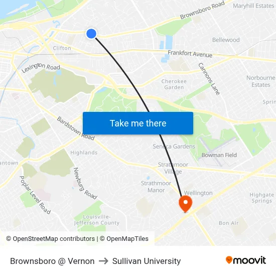 Brownsboro @ Vernon to Sullivan University map
