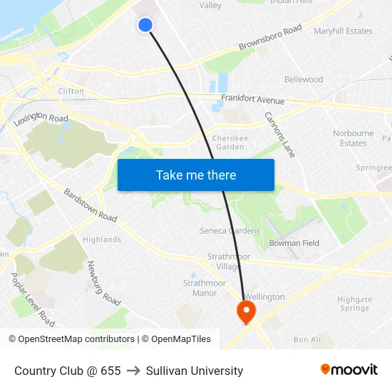 Country Club @ 655 to Sullivan University map
