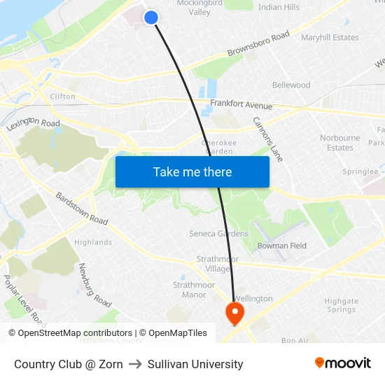 Country Club @ Zorn to Sullivan University map