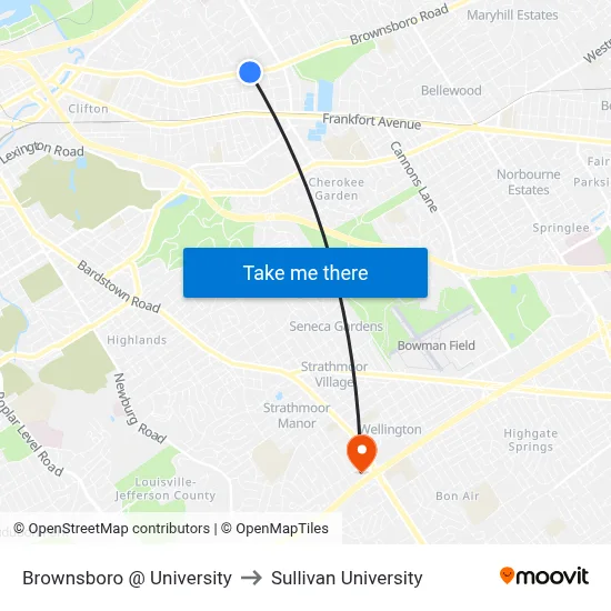 Brownsboro @ University to Sullivan University map