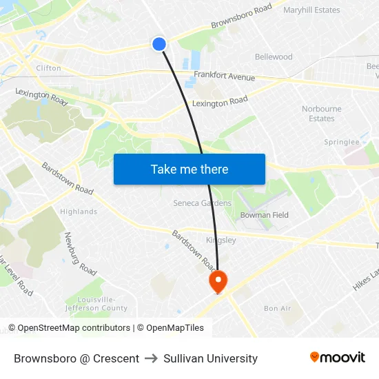 Brownsboro @ Crescent to Sullivan University map