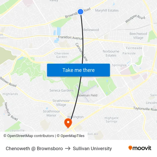 Chenoweth @ Brownsboro to Sullivan University map