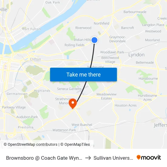 Brownsboro @ Coach Gate Wynde to Sullivan University map