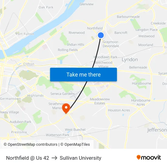 Northfield @ Us 42 to Sullivan University map