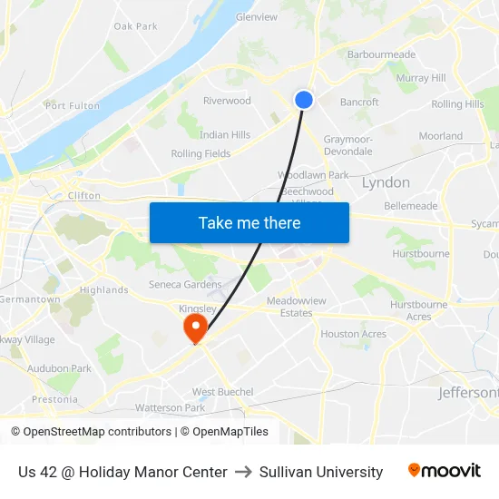 Us 42 @ Holiday Manor Center to Sullivan University map