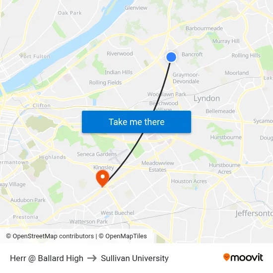 Herr @ Ballard High to Sullivan University map