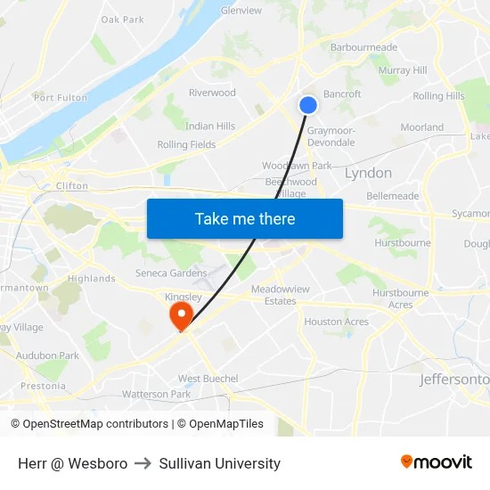 Herr @ Wesboro to Sullivan University map