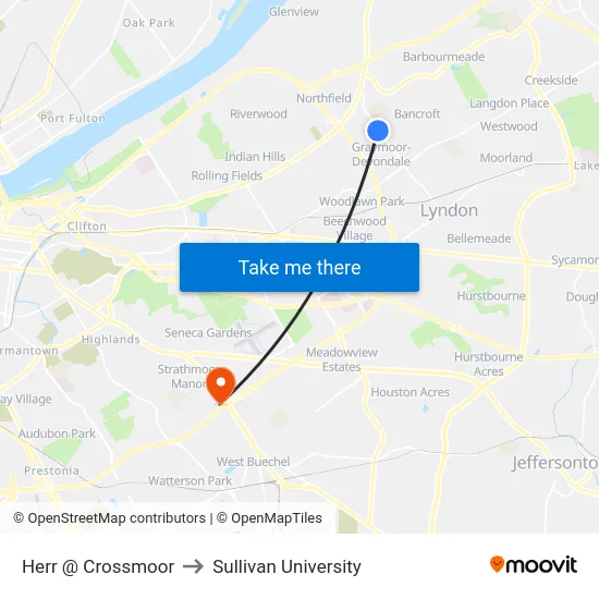 Herr @ Crossmoor to Sullivan University map