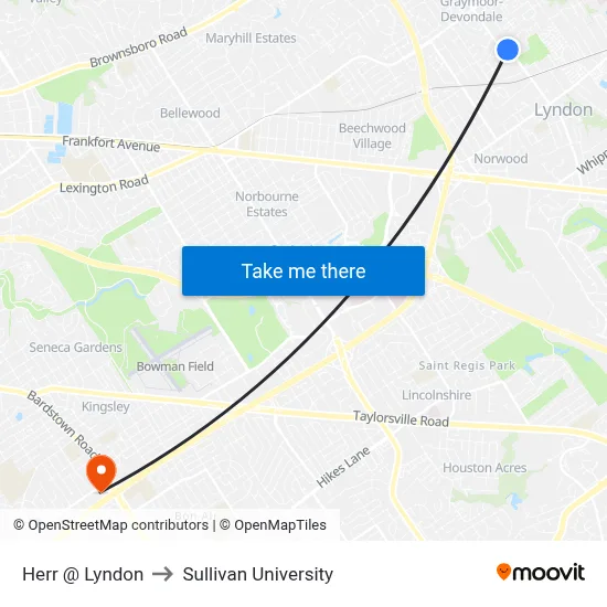 Herr @ Lyndon to Sullivan University map