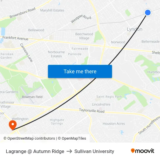Lagrange @ Autumn Ridge to Sullivan University map