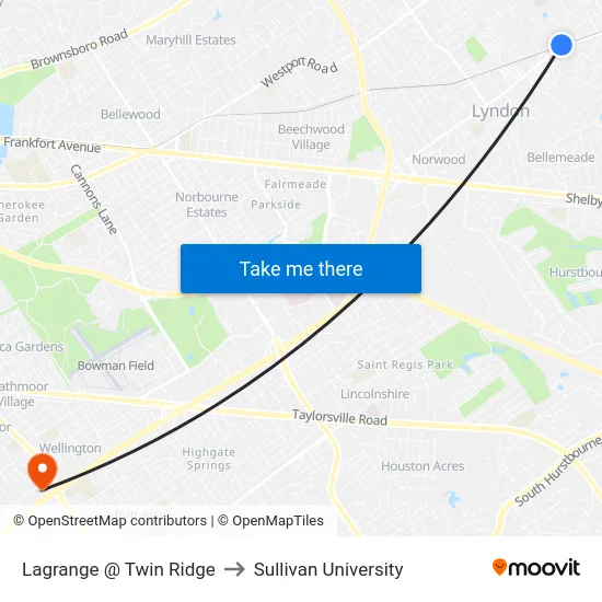 Lagrange @ Twin Ridge to Sullivan University map