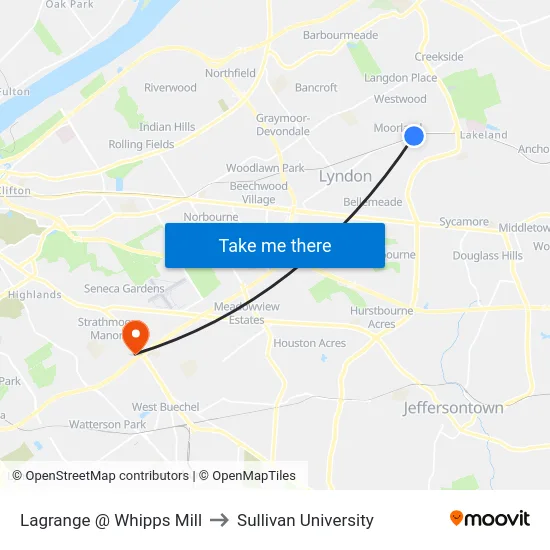 Lagrange @ Whipps Mill to Sullivan University map