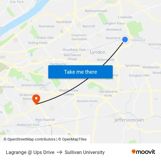 Lagrange @ Ups Drive to Sullivan University map