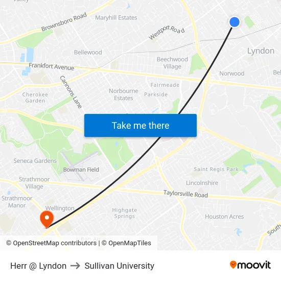 Herr @ Lyndon to Sullivan University map