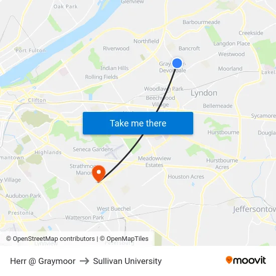 Herr @ Graymoor to Sullivan University map