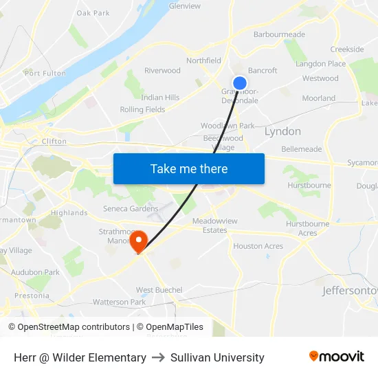 Herr @ Wilder Elementary to Sullivan University map