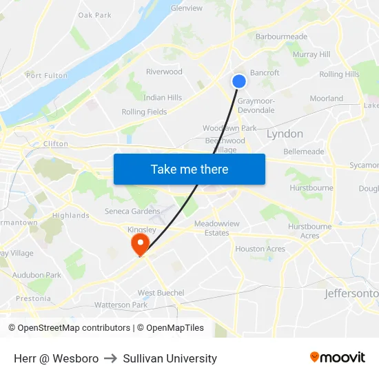 Herr @ Wesboro to Sullivan University map