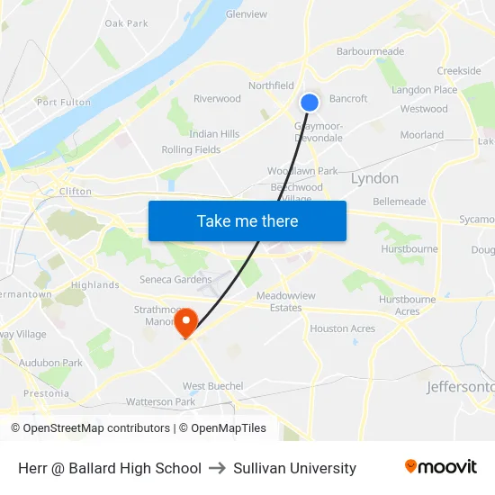 Herr @ Ballard High School to Sullivan University map