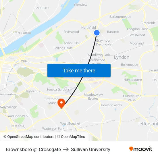 Brownsboro @ Crossgate to Sullivan University map