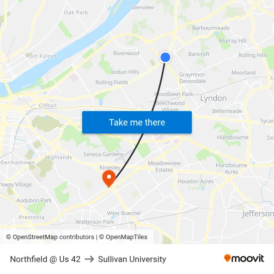 Northfield @ Us 42 to Sullivan University map