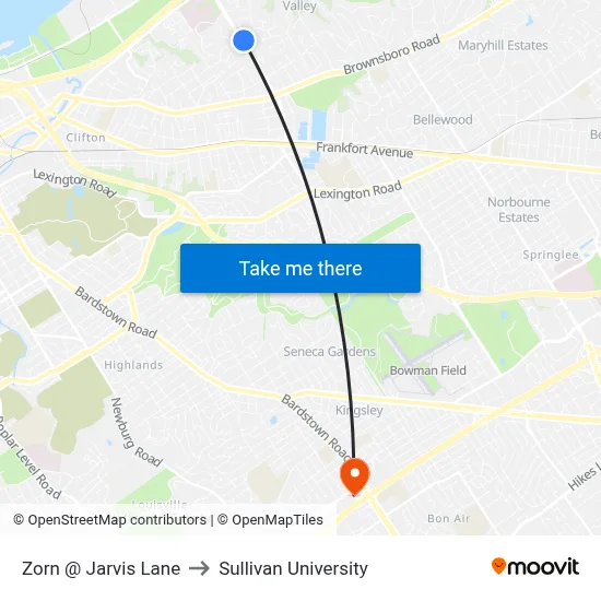 Zorn @ Jarvis Lane to Sullivan University map