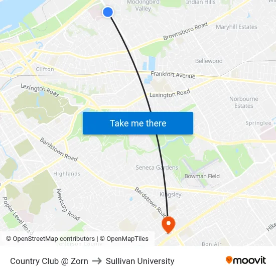 Country Club @ Zorn to Sullivan University map