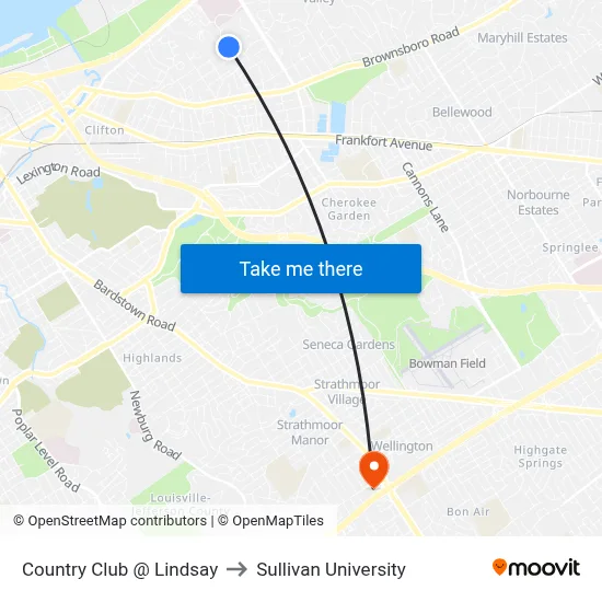 Country Club @ Lindsay to Sullivan University map