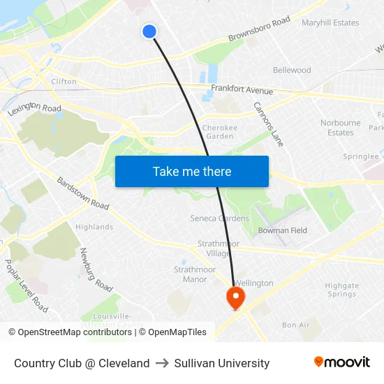 Country Club @ Cleveland to Sullivan University map