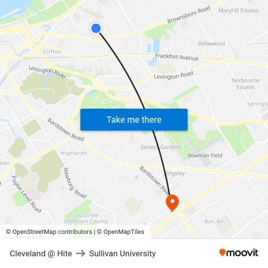 Cleveland @ Hite to Sullivan University map