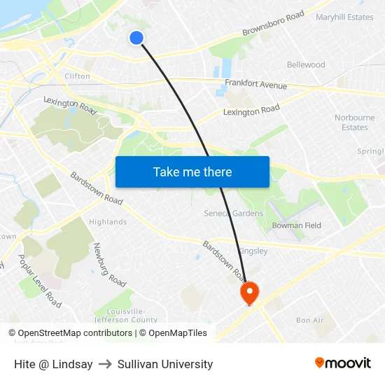 Hite @ Lindsay to Sullivan University map