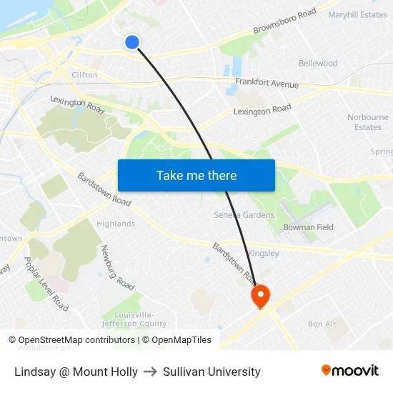 Lindsay @ Mount Holly to Sullivan University map