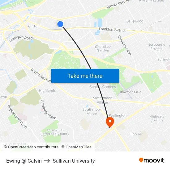 Ewing @ Calvin to Sullivan University map
