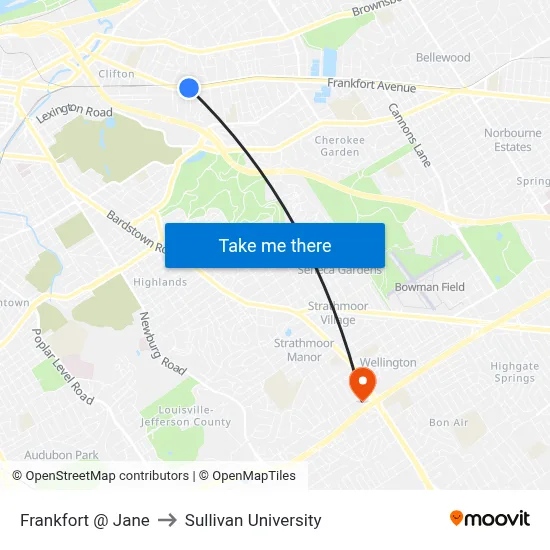 Frankfort @ Jane to Sullivan University map