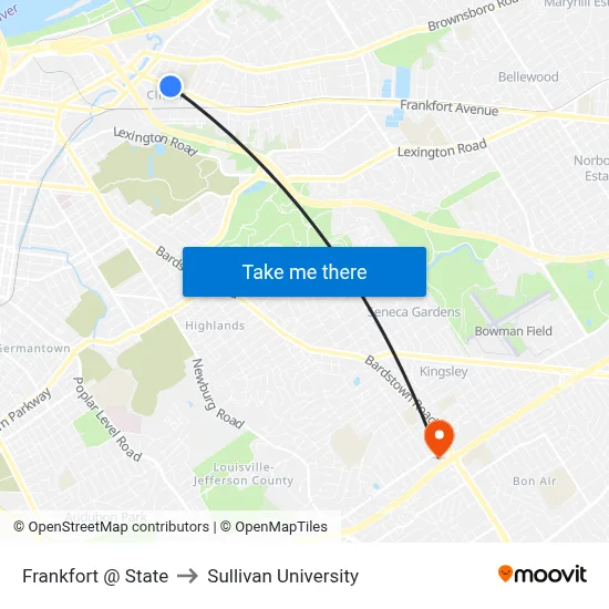 Frankfort @ State to Sullivan University map