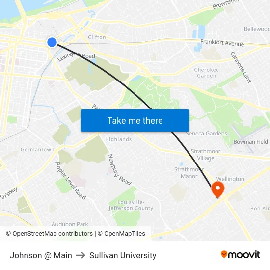 Johnson @ Main to Sullivan University map