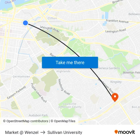 Market @ Wenzel to Sullivan University map