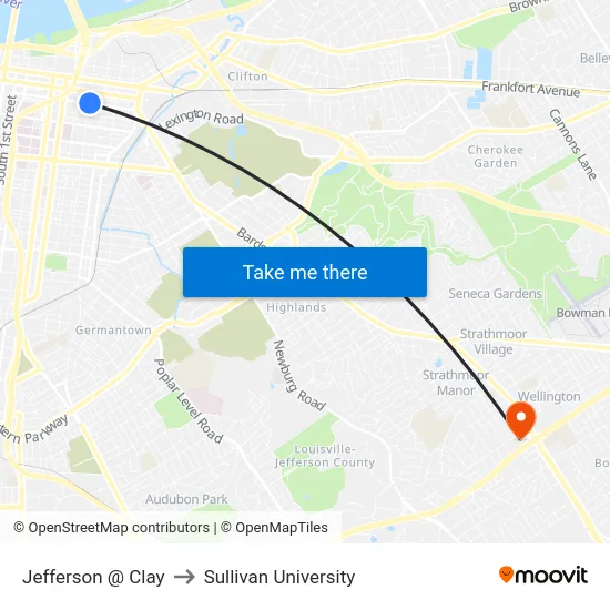 Jefferson @ Clay to Sullivan University map