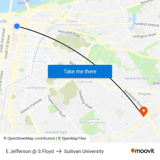 E Jefferson @ S Floyd to Sullivan University map