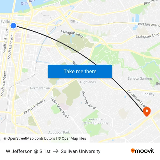 W Jefferson @ S 1st to Sullivan University map