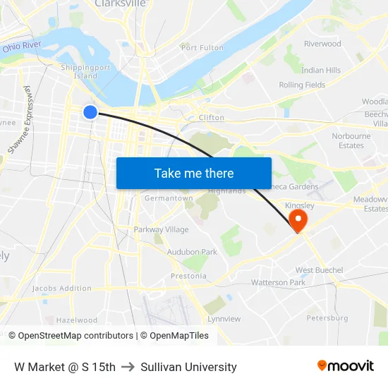 W Market @ S 15th to Sullivan University map