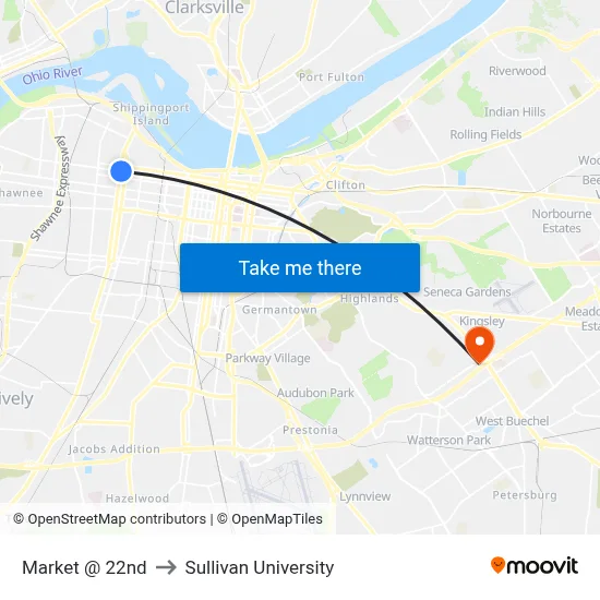 Market @ 22nd to Sullivan University map