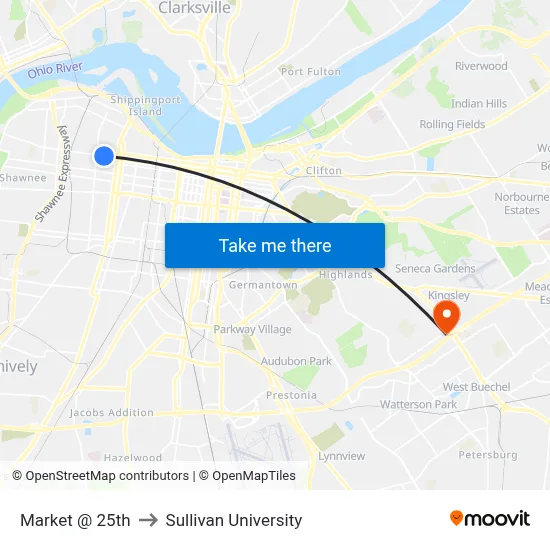 Market @ 25th to Sullivan University map